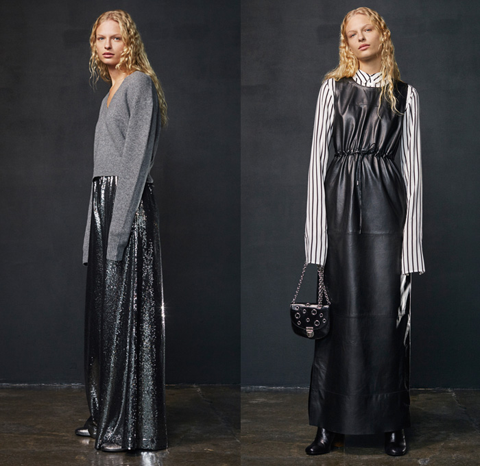 McQ Alexander McQueen 2016 Pre Fall Autumn Womens Lookbook Presentation - Denim Jeans Sheer Chiffon Tulle Lace Mesh Pussycat Bow Outerwear Trench Coat Vest Waistcoat Vestdress Tankdress Clogs Knit Sweater Jumper Sweaterdress Zipper Skirt Frock Blouse Stripes Zebra Blazer Crochet Weave Plaid Tartan Metallic Sequins Elongated Sleeves Wide Leg Trousers Palazzo Pants Handbag Crossbody Chain Purse