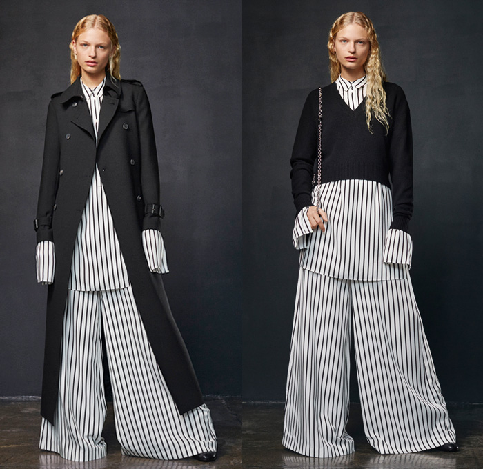 McQ Alexander McQueen 2016 Pre Fall Autumn Womens Lookbook Presentation - Denim Jeans Sheer Chiffon Tulle Lace Mesh Pussycat Bow Outerwear Trench Coat Vest Waistcoat Vestdress Tankdress Clogs Knit Sweater Jumper Sweaterdress Zipper Skirt Frock Blouse Stripes Zebra Blazer Crochet Weave Plaid Tartan Metallic Sequins Elongated Sleeves Wide Leg Trousers Palazzo Pants Handbag Crossbody Chain Purse