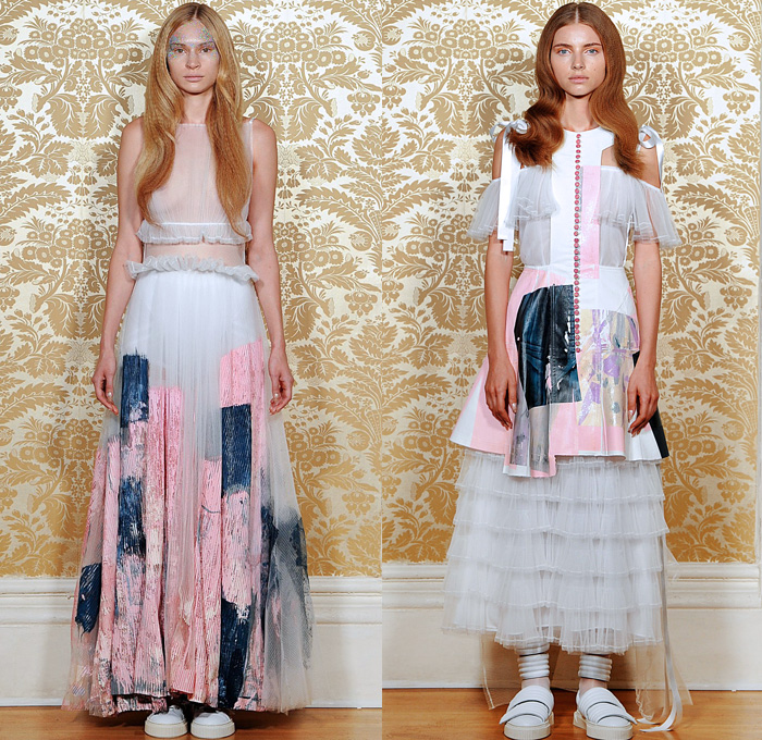 Nicopanda 2016 Pre Fall Autumn Womens Lookbook Presentation Nicola Formichetti - Denim Jeans Unisex Streetwear Paint Panels Crop Top Midriff Sheer Chiffon Tulle Wide Leg Trousers Palazzo Pants Flare Bell Bottom Sleeveless Straps Braid Shirt Blouse Mesh Jacket Outerwear Parka Stockings Tights Gown Skirt Frock Bomber Jacket Dress Silk Satin Sneakers Sandals Cuffs