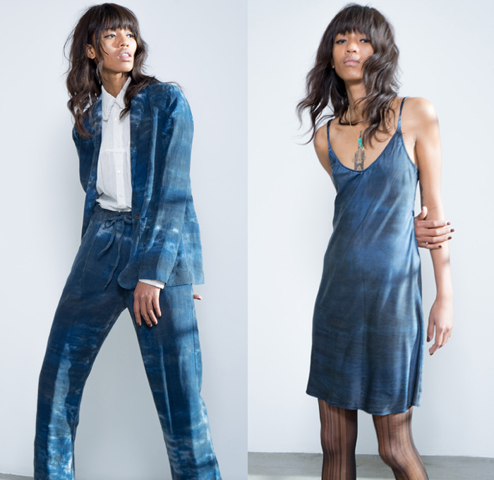 Raquel Allegra 2016 Pre Fall Autumn Womens Lookbook Presentation - 1970s Seventies Hippie Bohemian Boho Chic Tie-Dye Denim Jeans Slip Maxi Dress Wide Leg Trousers Palazzo Pants Shirtdress Popover Frayed Raw Hem Waistcoat Vestdress Stockings Tights Onesie Jumpsuit Coveralls Pantsuit Drawstring Embroidery Ethnic Folk Outerwear Coat Jacket Noodle Spaghetti Strap Boots Tiered Ruffles Tankdress Sheer Chiffon