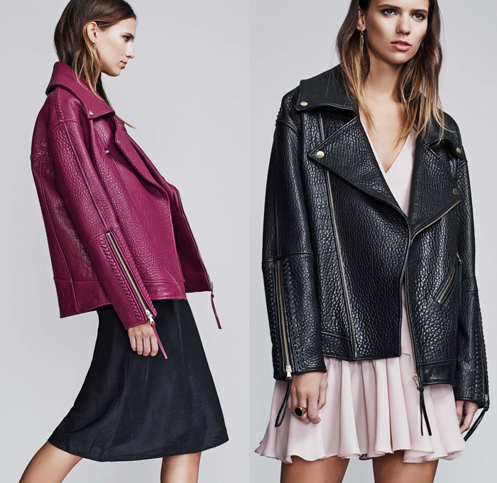 Rebecca Minkoff 2016 Pre Fall Autumn Womens Lookbook Presentation - Hippie Bohemian Boho Chic 1960s Sixties 1970s Seventies Flare Cropped Denim Jeans Strapless Open Cold Shoulders Flowers Floral Botanical Print Motif Sleeveless Knit Sweater Vest Miniskirt Frock Outerwear Jacket Moto Motorcycle Biker Rider Leather Oversized Sheer Chiffon Lace Silk Tunic Maxi Dress Goddess Georgette Gown Crossbody Bag Backpack Tote