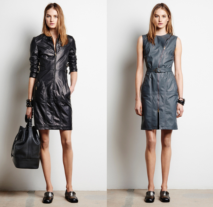 Tomas Maier 2016 Pre Fall Autumn Womens Lookbook Presentation - Denim Jeans Midi Skirt Frock Outerwear Trench Coat Bomber Jacket Leather Straps Shirtdress Cinch Drawstring Slouchy Accordion Pleats Quilted Waffle Stripes Cardigan Belted Waist Knit Sweater Colorblock Handbag Tote Sneakers