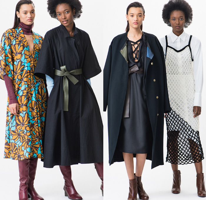 Tome 2016 Pre Fall Autumn Womens Lookbook Presentation - Retro 1960s Sixties Patchwork Denim Jeans Leather Scarf Outerwear Trench Coat Shirtdress Popover Star Flowers Floral Print Motif Leather Blouse Long Sleeve Slip Dress Asymmetrical Hem Cropped Pants Robe Boots Mesh Sash Waist Skirt Frock Vest Waistcoat Lace Up Knit Sweater Jumper Colorblock One Shoulder Accordion Pleats Onesie Jumpsuit Coveralls