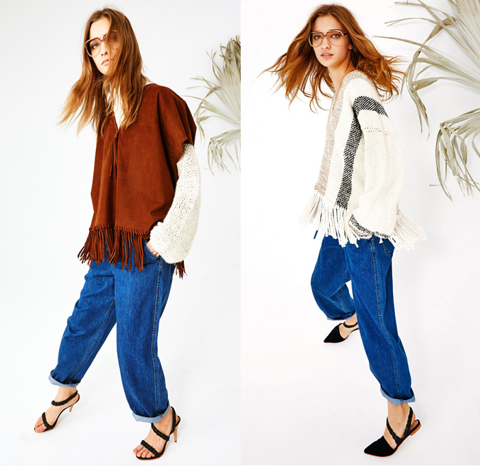 Ulla Johnson 2016 Pre Fall Autumn Womens Lookbook Presentation - Denim Jeans Boho Bohemian Chic Tunic Fringes Embroidery Maxi Peasant Dress Knit Sweater Crochet Suede Furry Drawstring Flowers Floral Botanical Motif Ruffles Cardigan Onesie Jumpsuit Bib Brace Dungarees Decorative Art Skirt Frock Shirtdress