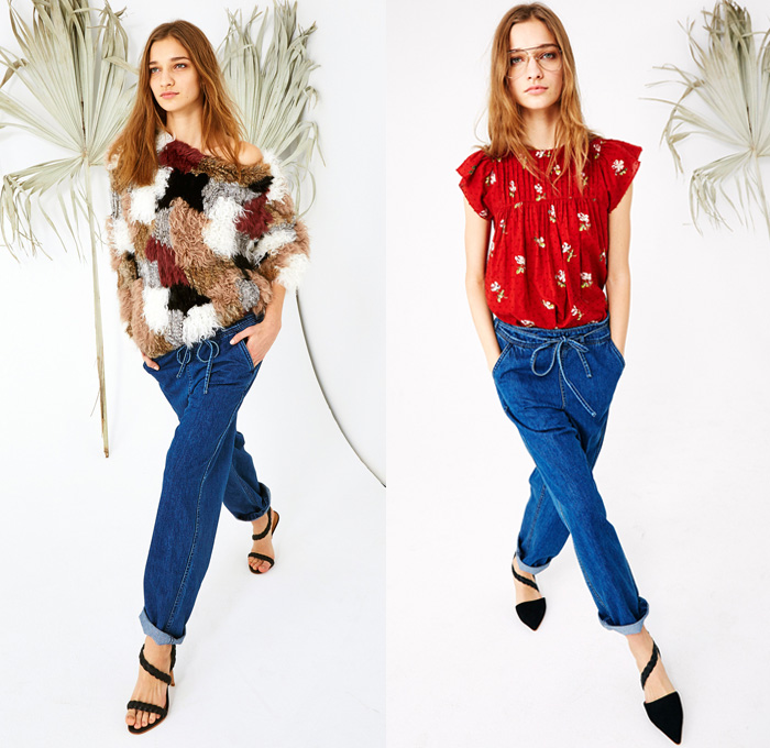 Ulla Johnson 2016 Pre Fall Autumn Womens Lookbook Presentation - Denim Jeans Boho Bohemian Chic Tunic Fringes Embroidery Maxi Peasant Dress Knit Sweater Crochet Suede Furry Drawstring Flowers Floral Botanical Motif Ruffles Cardigan Onesie Jumpsuit Bib Brace Dungarees Decorative Art Skirt Frock Shirtdress