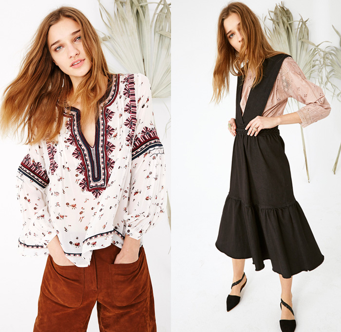 Ulla Johnson 2016 Pre Fall Autumn Womens Lookbook Presentation - Denim Jeans Boho Bohemian Chic Tunic Fringes Embroidery Maxi Peasant Dress Knit Sweater Crochet Suede Furry Drawstring Flowers Floral Botanical Motif Ruffles Cardigan Onesie Jumpsuit Bib Brace Dungarees Decorative Art Skirt Frock Shirtdress