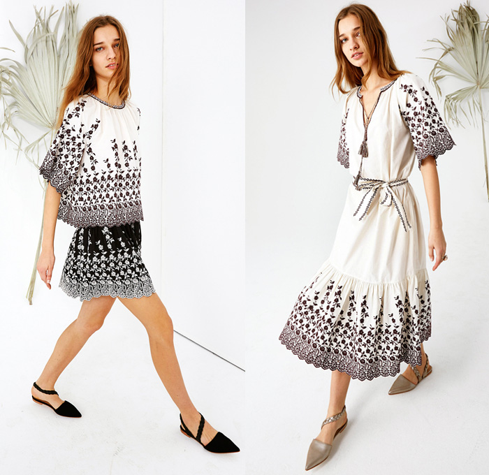 Ulla Johnson 2016 Pre Fall Autumn Womens Lookbook Presentation - Denim Jeans Boho Bohemian Chic Tunic Fringes Embroidery Maxi Peasant Dress Knit Sweater Crochet Suede Furry Drawstring Flowers Floral Botanical Motif Ruffles Cardigan Onesie Jumpsuit Bib Brace Dungarees Decorative Art Skirt Frock Shirtdress