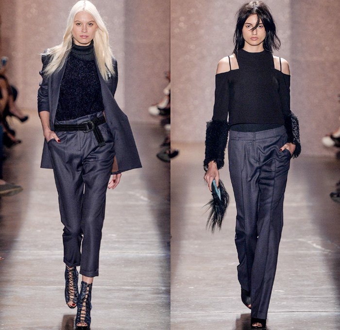 Lilly Sarti 2016 Winter Womens Runway Catwalk Looks - Temporada Inverno 2016 São Paulo Fashion Week Brazil Brasil Southern Hemisphere Moda Desfiles - Geometric Denim Jeans Crepe Pashmina Sheep Fur Shaggy Knit Leather 1970s Seventies Metallic Lace Up Pantsuit Turtleneck Noodle Strap Maxi Dress Crop Top Midriff Sweater Wide Leg Trousers Palazzo Pants Wrap Robe Sheer Chiffon Lasercut Drapery One Shoulder Paper Bag Waist