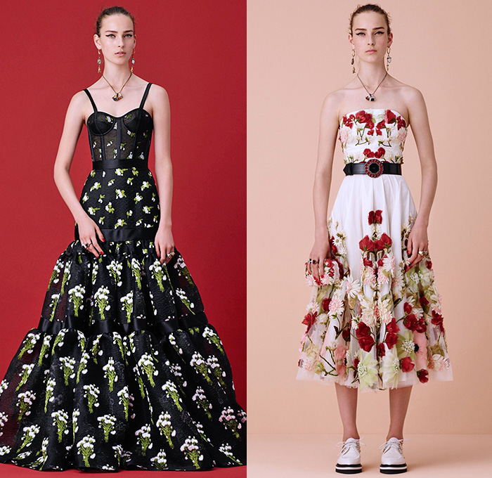 Alexander McQueen 2016 Resort Cruise Pre-Spring Womens Lookbook Presentation - Flowers Florals Botanical Sweet Pea Lily Of The Valley Begonia Hollyhock Cross-Stitch Snakeskin Brooch Weave Chunky Knit Tweed Sweater Jumper Moto Motorcycle Biker Leather Pencil Skirt Frock Motif Dress Gown Eveningwear Ruffles Sheer Chiffon Lace Lasercut Strapless Outerwear Coat Jacket Bow Tie Halter Top Corset