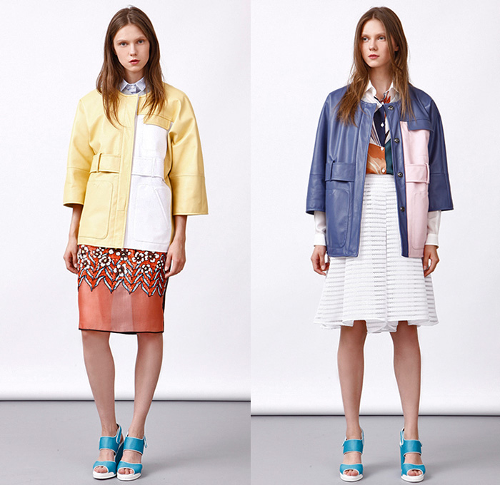 Co|te 2016 Resort Cruise Pre-Spring Womens Lookbook Presentation - Tomaso Anfossi and Francesco Ferrari - Denim Jeans 3D Flowers Florals Botanical Carp Fish Print Graphic Pattern Motif Blouse Sash Waist Sheer Chiffon Tulle Mesh Lace Lasercut Shirtdress Frock Steel Pattern Metal Sheet Sleeveless Embroidery Pants Trousers Outerwear Coat Jacket Pencil Skirt