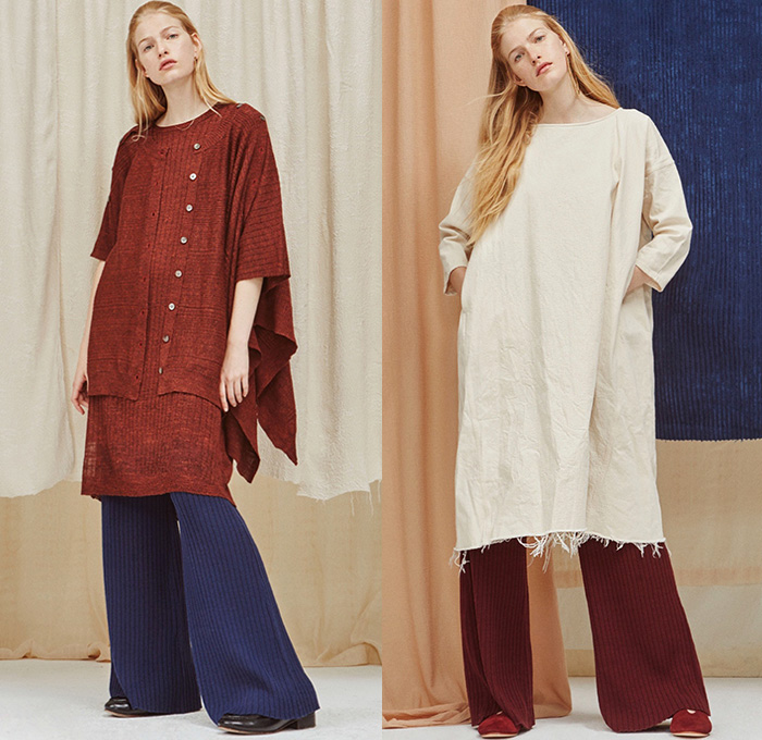 Creatures of Comfort 2016 Resort Cruise Pre-Spring Womens Lookbook Presentation - Denim Jeans Knit Sweater Jumper Stripes Pinstripe Dress Skirt Frock Raw Hem Outerwear Jacket Coat Wide Leg Trousers Palazzo Pants Blouse Strapless Ruffles Oversized Cardigan Tunic Loafers Multi-Panel Onesie Jumpsuit Coveralls