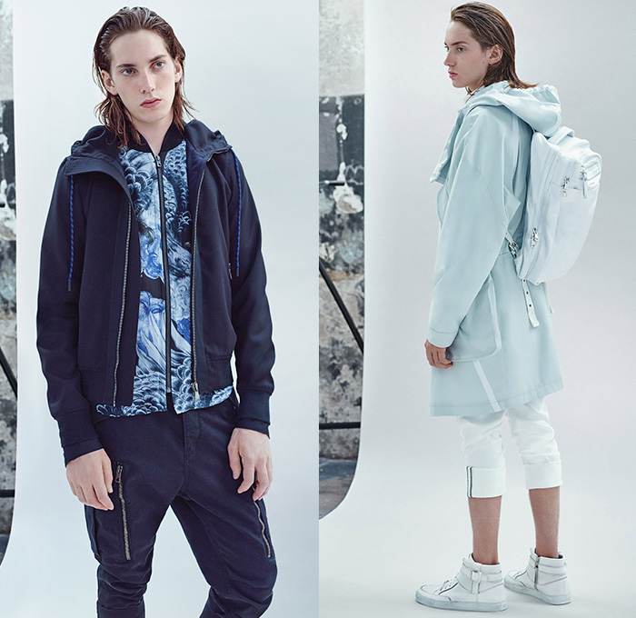 Diesel Black Gold 2016 Resort Cruise Pre-Spring Mens Lookbook Presentation - Moto Motorcycle Biker Rider Leather Racer Jeans Patchwork Pants Trousers Outerwear Parka Jacket Blazer Graffiti Waffle Quilted Sneakers Roll Up Sweatshirt Hoodie Illustration Graphic Print Backpack Skulls Sweatpants Jogger Knit Sweater Jumper Fanny Pack Waist Pouch
