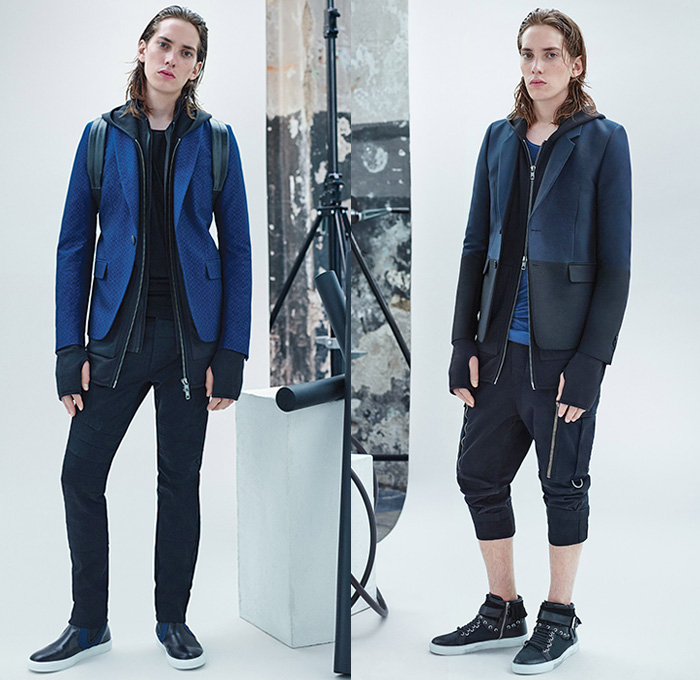 Diesel Black Gold 2016 Resort Cruise Pre-Spring Mens Lookbook Presentation - Moto Motorcycle Biker Rider Leather Racer Jeans Patchwork Pants Trousers Outerwear Parka Jacket Blazer Graffiti Waffle Quilted Sneakers Roll Up Sweatshirt Hoodie Illustration Graphic Print Backpack Skulls Sweatpants Jogger Knit Sweater Jumper Fanny Pack Waist Pouch