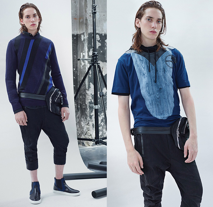 Diesel Black Gold 2016 Resort Cruise Pre-Spring Mens Lookbook Presentation - Moto Motorcycle Biker Rider Leather Racer Jeans Patchwork Pants Trousers Outerwear Parka Jacket Blazer Graffiti Waffle Quilted Sneakers Roll Up Sweatshirt Hoodie Illustration Graphic Print Backpack Skulls Sweatpants Jogger Knit Sweater Jumper Fanny Pack Waist Pouch