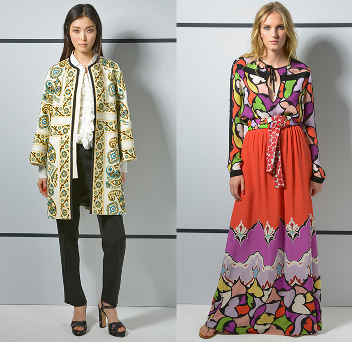 Etro 2016 Resort Cruise Pre-Spring Womens Sneak Peek Lookbook Presentation - Paisley Intarsia Crêpe De Chine Silk Viscose Ruffles Marabou Feathers Furry Outerwear Jacket Blouse Flowers Florals Botanical Prints Graphic Pattern Motif Wide Leg Trousers Palazzo Pants Knit Sweater Ornamental Print Decorative Art Skirt Frock Boots Bohemian Boho Chic