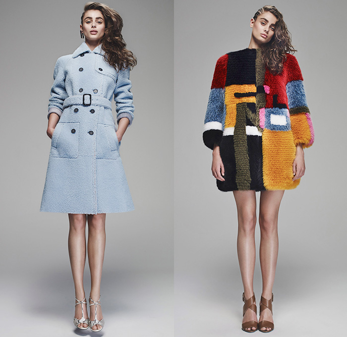 Fendi 2016 Resort Cruise Pre-Spring Womens Lookbook Presentation Designer Karl Lagerfeld - Bird of Paradise Flowers Florals Botanical Print Motif Denim Jeans Skirt Frock Outerwear Coat Jacket Parka Peacoat Sash Waist Shirtdress Tweed Wide Leg Trousers Palazzo Pants Knit Sweater Embellishments Bedazzled Leather Quilted Furry Cutout Hem Stripes Shorts Maxi Dress Mesh Laser Cut Hanging Sleeve Pajamas Loungewear Waistcoat