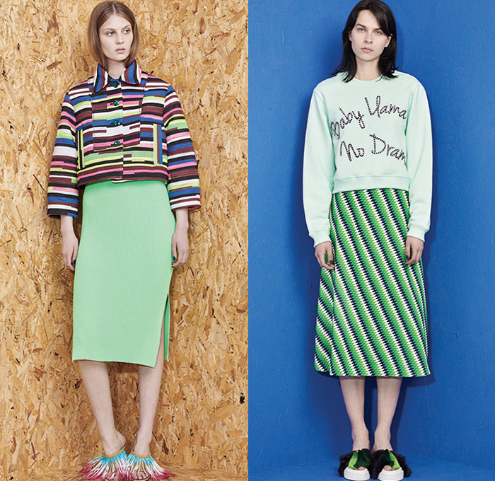 House of Holland 2016 Resort Cruise Pre-Spring Womens Lookbook Presentation - Denim Jeans Peruvian Skater Raw Hem Fringes Patchwork Dress Mesh Lace Blouse Midi Skirt Wide Leg Trousers Palazzo Pants Culottes Gauchos Outerwear Coat Jacket Trompe L'oeil Embossed Engraved Crop Top Midriff Bandeau Polka Dots Knit Sweater Dress Shirtdress Coatdress Curved Hem Geometric Stripes Halter Top Backpack Bag Baby Llama No Drama House of Holland 2016 Resort Cruise Pre-Spring Womens Lookbook Presentation - Denim Jeans Peruvian Skater Raw Hem Fringes Patchwork Dress Mesh Lace Blouse Midi Skirt Wide Leg Trousers Palazzo Pants Culottes Gauchos Outerwear Coat Jacket Trompe L'oeil Embossed Engraved Crop Top Midriff Bandeau Polka Dots Knit Sweater Dress Shirtdress Coatdress Curved Hem Geometric Stripes Halter Top Backpack Bag Baby Llama No Drama