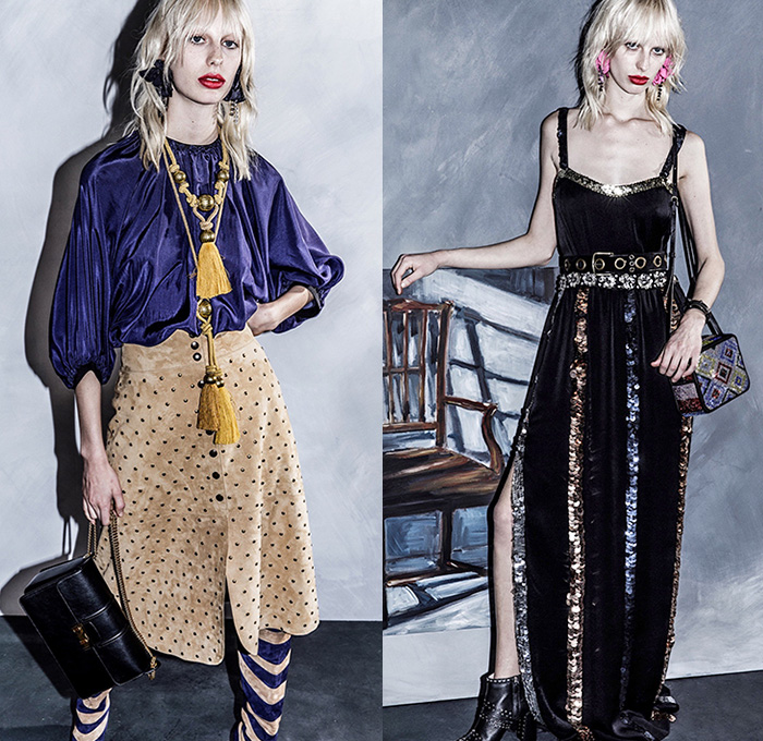 Lanvin 2016 Resort Cruise Pre-Spring Womens Lookbook Presentation - Fringes Hat Outerwear Coat Jacket Blazer Peacoat Boots Tassels Rope Waist Silk Blouse Basketweave Knit Skirt Frock Miniskirt Snake Tiger Leopard Ribbon Ruffles One Off Shoulder Tiered Metallic Drapery Embroidery Bedazzled Sequins Studs Stripes Kimono Wrap Maxi Shift Dress Spots Flowers Floral Paillettes Lace Handbag Purse Pantsuit