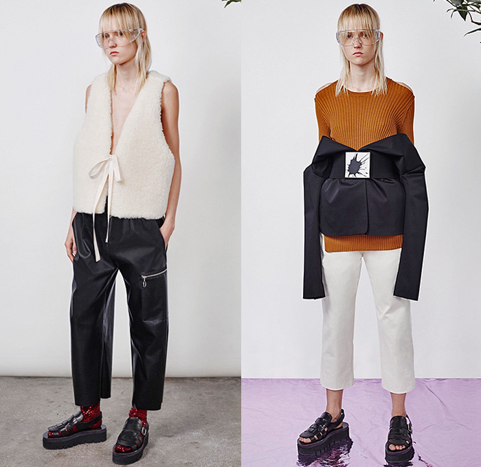 MM6 Maison Margiela 2016 Resort Cruise Pre-Spring Womens Lookbook Presentation - Denim Jeans Outerwear Coat Jacket Coatdress Thigh High Boots Zipper Cargo Pockets Flowers Florals Motif Swimwear Bikini Top Cropped Pants Sandals Ribbed Knit Sweater Jumper Leather Peel Away Scarf Goggles Plastic Vest Waistcoat Shearling Dress One Shoulder Frock Half Skirt Noodle Spaghetti Strap Quilted Puffer Accordion Pleats