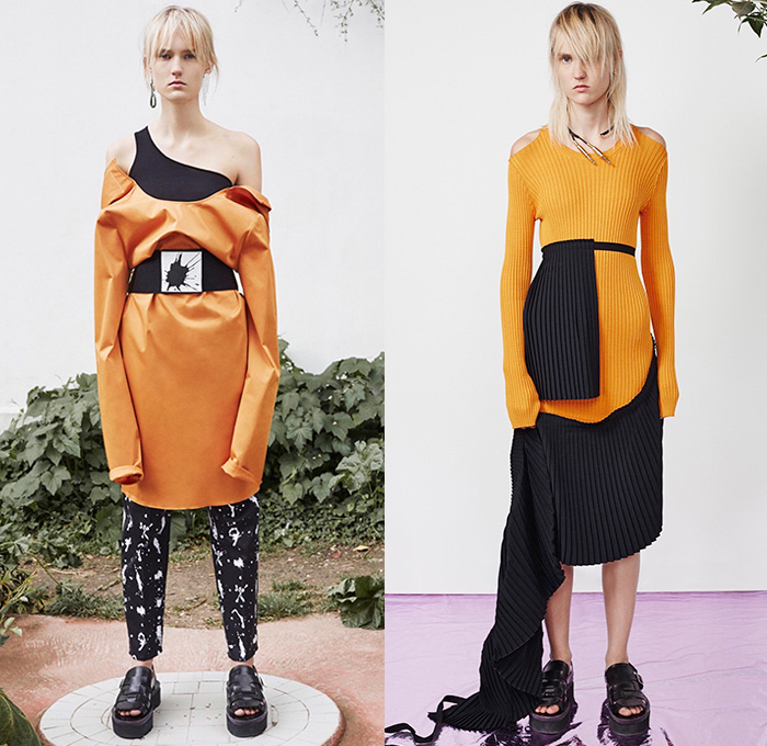 MM6 Maison Margiela 2016 Resort Cruise Pre-Spring Womens Lookbook Presentation - Denim Jeans Outerwear Coat Jacket Coatdress Thigh High Boots Zipper Cargo Pockets Flowers Florals Motif Swimwear Bikini Top Cropped Pants Sandals Ribbed Knit Sweater Jumper Leather Peel Away Scarf Goggles Plastic Vest Waistcoat Shearling Dress One Shoulder Frock Half Skirt Noodle Spaghetti Strap Quilted Puffer Accordion Pleats