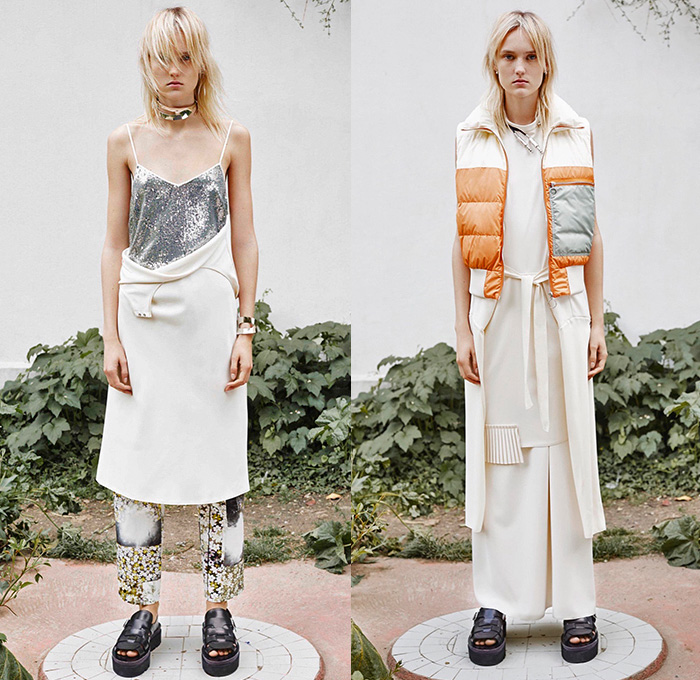 MM6 Maison Margiela 2016 Resort Cruise Pre-Spring Womens Lookbook Presentation - Denim Jeans Outerwear Coat Jacket Coatdress Thigh High Boots Zipper Cargo Pockets Flowers Florals Motif Swimwear Bikini Top Cropped Pants Sandals Ribbed Knit Sweater Jumper Leather Peel Away Scarf Goggles Plastic Vest Waistcoat Shearling Dress One Shoulder Frock Half Skirt Noodle Spaghetti Strap Quilted Puffer Accordion Pleats