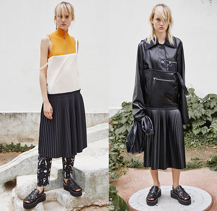 MM6 Maison Margiela 2016 Resort Cruise Pre-Spring Womens Lookbook Presentation - Denim Jeans Outerwear Coat Jacket Coatdress Thigh High Boots Zipper Cargo Pockets Flowers Florals Motif Swimwear Bikini Top Cropped Pants Sandals Ribbed Knit Sweater Jumper Leather Peel Away Scarf Goggles Plastic Vest Waistcoat Shearling Dress One Shoulder Frock Half Skirt Noodle Spaghetti Strap Quilted Puffer Accordion Pleats