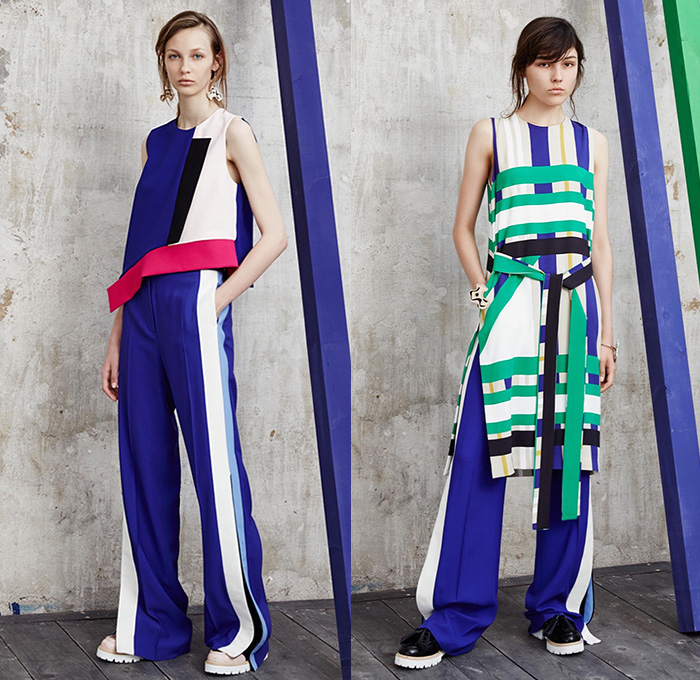 MSGM by Massimo Giorgetti 2016 Resort Cruise Pre-Spring Womens Lookbook Presentation - Macramé Map Shift Dress Stripes Bandage Wrap Fins Wide Leg Trousers Palazzo Pants Culottes One Off Shoulder Strap Peel Away Asymmetrical Handkerchief Hem Check Zigzag Tie-up Knit Sweater Jumper Half Skirt Panel Accordion Pleats Poncho Outerwear Coat Fluid  Mesh Fishnet Lace Handbag Backpack