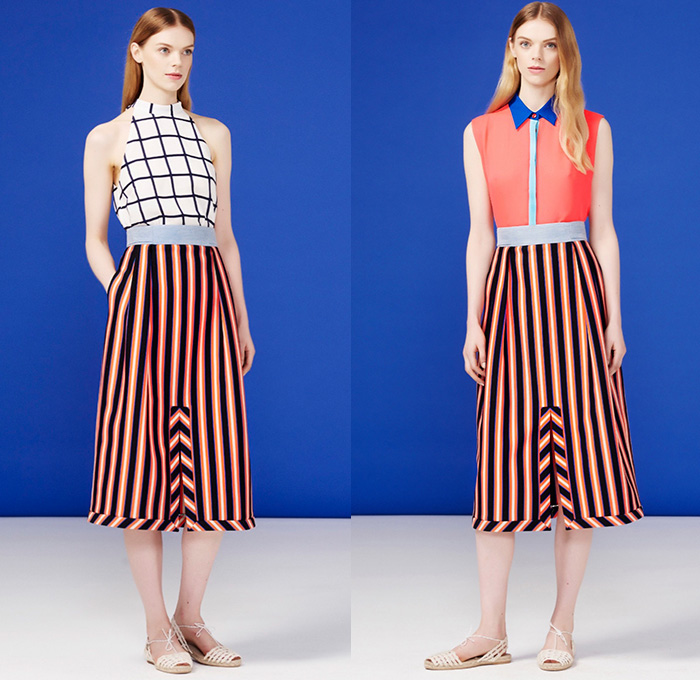 Novis NYC 2016 Resort Cruise Pre-Spring Womens Lookbook Presentation - Windowpane Check Pop Art Seafood Lobster Strawberries Fruit Bananas Halter Top Skirt Frock Blouse Long Sleeve Pants Trousers Tankdress One Off Shoulder Shorts Knit Sweater Jumper Stripes Banded Strap Maxi Dress Dots