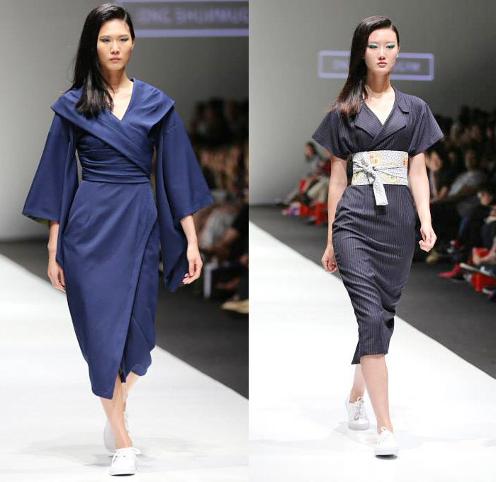 Ong Shunmugam 2016 Resort Cruise Pre-Spring Womens Runway Catwalk Looks - Singapore Fashion Week Designer Priscilla Shunmugam - Chinese Malaysian Indonesian Korean South Korean Asian Seigaiha Lotus Sakura Blouse Obi Sash Waist Skirt Frock Wrap Robe Kimono Print Graphic Motif Pattern Sleeveless Onesie Jumpsuit Coveralls Panel Half Skirt