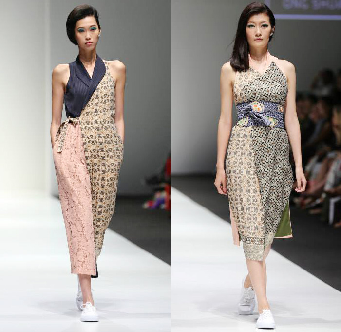 Ong Shunmugam 2016 Resort Cruise Pre-Spring Womens Runway Catwalk Looks - Singapore Fashion Week Designer Priscilla Shunmugam - Chinese Malaysian Indonesian Korean South Korean Asian Seigaiha Lotus Sakura Blouse Obi Sash Waist Skirt Frock Wrap Robe Kimono Print Graphic Motif Pattern Sleeveless Onesie Jumpsuit Coveralls Panel Half Skirt