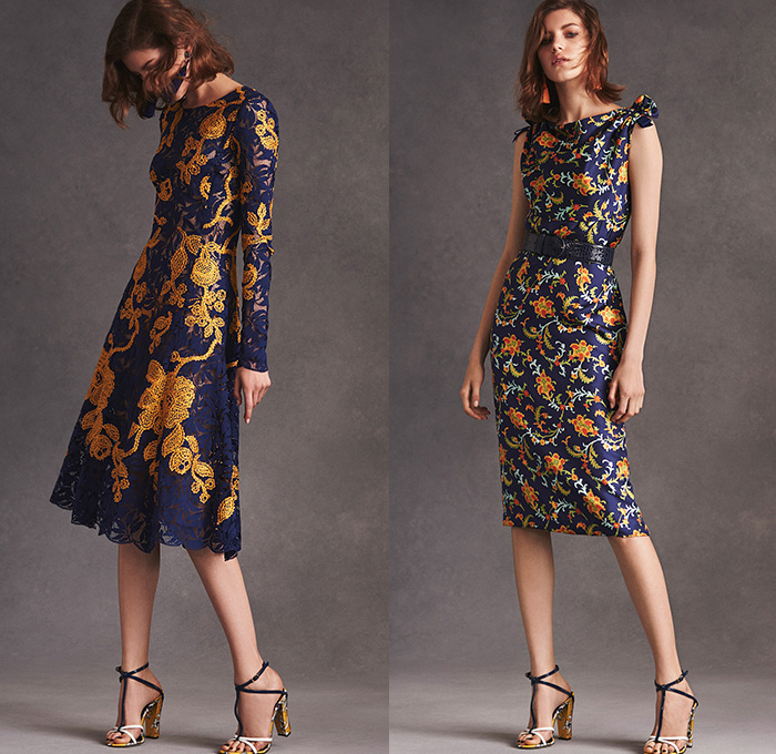 Oscar De La Renta 2016 Resort Cruise Pre-Spring Womens Lookbook Presentation - Flowers Florals Leaves Foliage Botanical Print Graphic Pattern Motif Cardigan Frock Pencil Skirt Embroidery 3D Embellishments Bedazzled Sequins Knit Sweater Jumper Dress Gown Accordion Pleats Ruffles Noodle Spaghetti Strap Geometric Blouse Shirtdress Coatdress Mesh Lace Outerwear Coat Furry Halter Top Strapless Drapery Mullet Hem