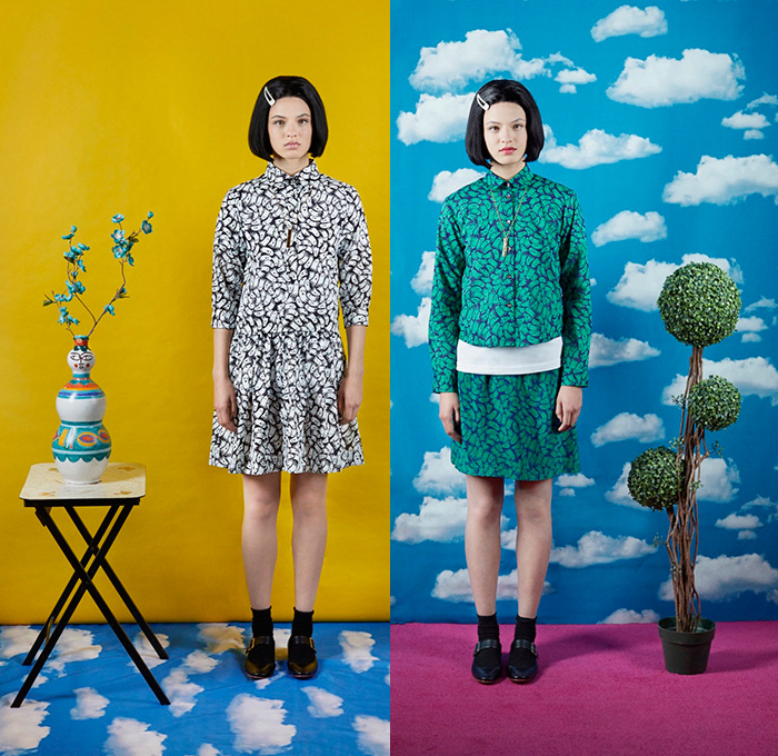 Peter Jensen 2016 Resort Cruise Pre-Spring Womens Lookbook Presentation - Ghost World American Diner Retro Ice Cream Pop Art Knit Sweater Jumper Cropped Pants Trousers Cargo Pockets Cargo Skirt Frock Blouse Long Sleeve Ghosts Print Graphic Pattern Motif Mask Varsity Jacket Fringes Plaid Checks Shirtdress