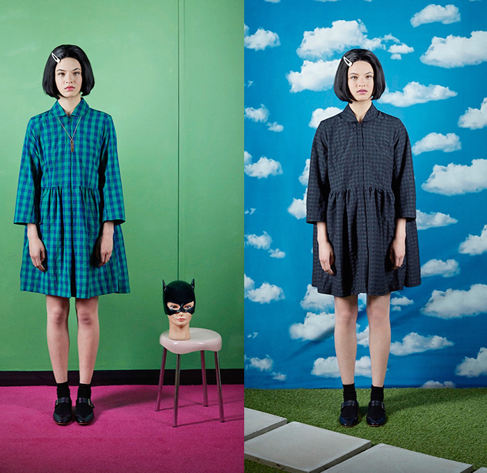 Peter Jensen 2016 Resort Cruise Pre-Spring Womens Lookbook Presentation - Ghost World American Diner Retro Ice Cream Pop Art Knit Sweater Jumper Cropped Pants Trousers Cargo Pockets Cargo Skirt Frock Blouse Long Sleeve Ghosts Print Graphic Pattern Motif Mask Varsity Jacket Fringes Plaid Checks Shirtdress