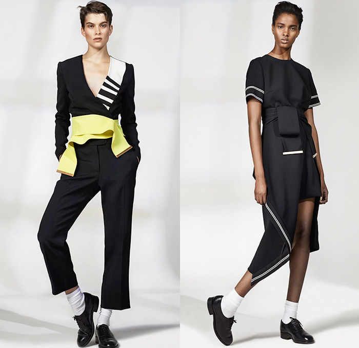 Preen by Thornton Bregazzi 2016 Resort Cruise Pre-Spring Womens Lookbook Presentation - Nautical Marine Navy Sailor Collar Bib Stripes Chevron Viscose Lace Maxi Dress Blouse Skirt Frock Outerwear Trench Coat Flowers Florals Print Pattern Sash Ribbon Waist Sheer Chiffon Silk Ruffles One Shoulder Handkerchief Hem Mix Match Polka Dots Pants Trousers Pantsuit