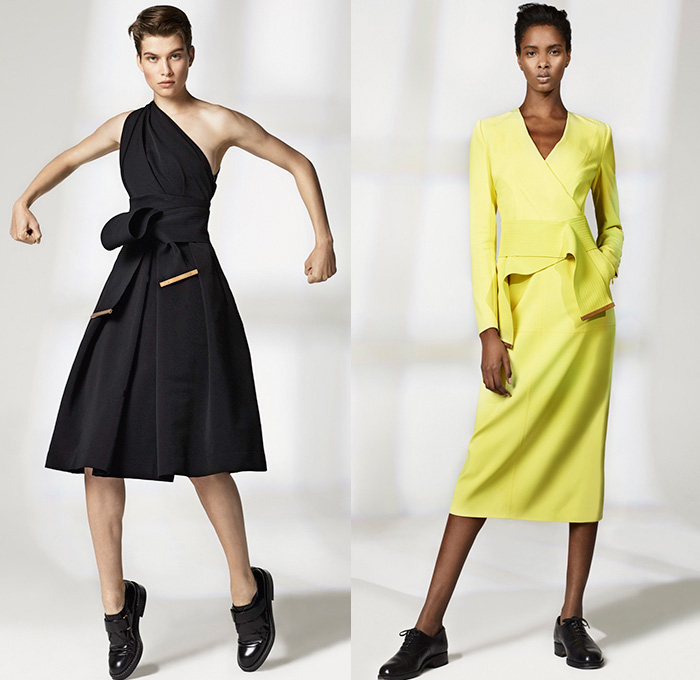 Preen by Thornton Bregazzi 2016 Resort Cruise Pre-Spring Womens Lookbook Presentation - Nautical Marine Navy Sailor Collar Bib Stripes Chevron Viscose Lace Maxi Dress Blouse Skirt Frock Outerwear Trench Coat Flowers Florals Print Pattern Sash Ribbon Waist Sheer Chiffon Silk Ruffles One Shoulder Handkerchief Hem Mix Match Polka Dots Pants Trousers Pantsuit