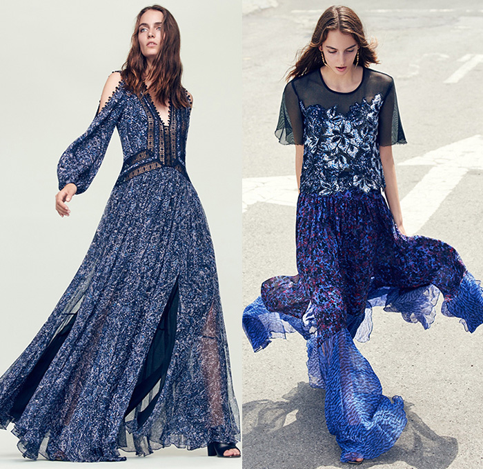 Rebecca Taylor 2016 Resort Cruise Pre-Spring Womens Lookbook Presentation - Bohemian Boho Chic Fringes Raw Hem Flowers Florals Leaves Foliage Botanical Print Sheer Chiffon Lace Embroidery Tie Up Outerwear Coat Jacket Maxi Dress Goddess Georgette Gown Knit Weave Wide Leg Trousers Palazzo Pants Waffle Quilted Ornamental Tribal Art Skirt Frock