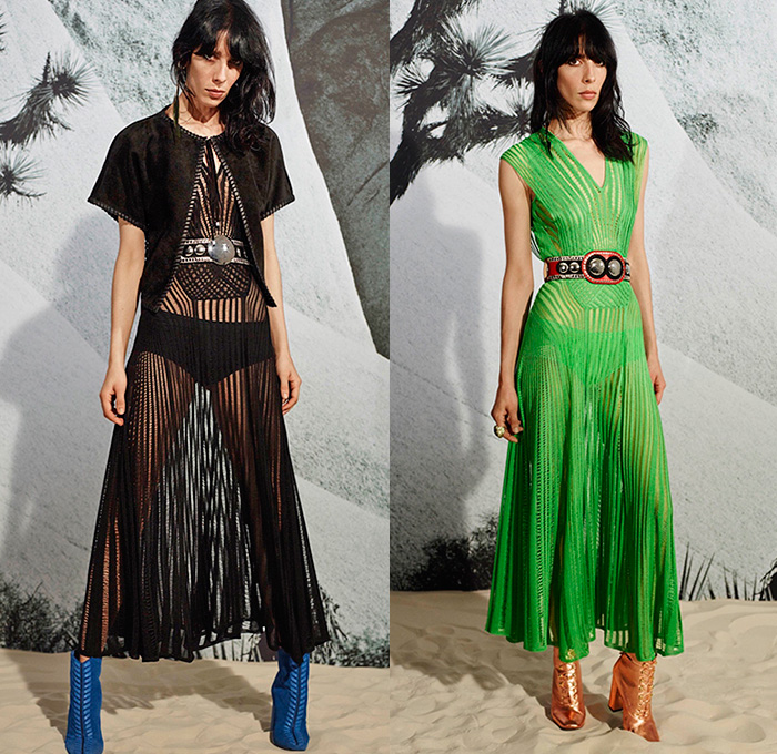 Roberto Cavalli 2016 Resort Cruise Pre-Spring Womens Lookbook Presentation - Denim Jeans Animals Birds Feathers Fringes Ruffles Blouse Wide Belt Embroidery Embellishments Bedazzled Bell Sleeve Stripes Gold Metallic Drawstring Outerwear Blazer Shorts Fern Fauna Leaves Foliage Maxi Dress Vest Waistcoat Bolero Lace Lasercut Sheer Chiffon Gown Bag Handbag Ankle Boots Skirt Frock