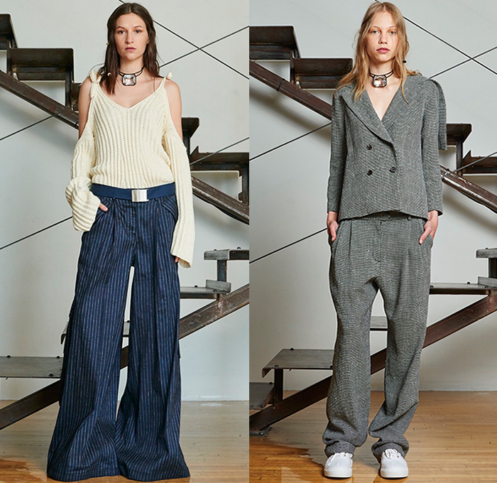 Rosie Assoulin 2016 Resort Cruise Pre-Spring Womens Lookbook Presentation - Waterfall Ruffles Sleeves Ball Gown Snap Buttons One Off Shoulder Cargo Pockets Crop Top Midriff Onesie Jumpsuit Coveralls Shirtdress Wide Leg Trousers Palazzo Pants Culottes Gauchos Tunic Blouse Silk Wrap Handkerchief Hem Drapery Outerwear Blazer Jacket Sneakers Perforated Lasercut Vest Waistcoat Tiered Silk Tie-Dye Knit