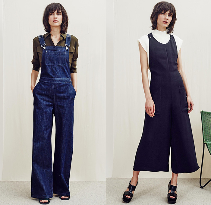 Whistles London 2016 Resort Cruise Pre-Spring Womens Lookbook Presentation - 1970s Seventies Denim Jeans Wide Leg Trousers Palazzo Pants Culottes Gauchos Skirt Frock Outerwear Coat Jacket Furry Knit Sweater Jumper Stripes Onesie Jumpsuit Salopette Coveralls Bib Brace Dungarees Blouse Suede Leather Plaid Tartan Tunic Daisies Flowers Florals Maxi Dress Bag Sandals