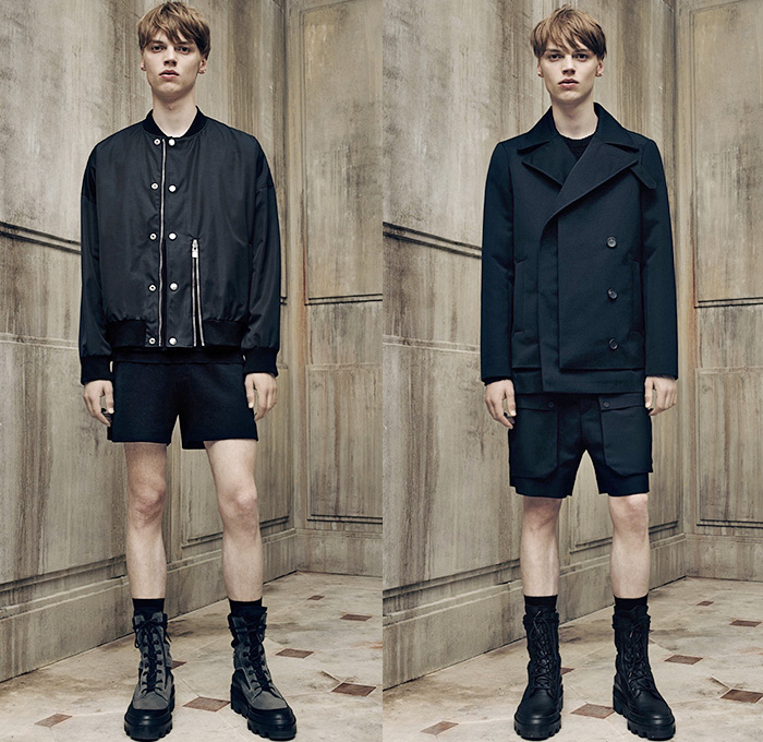 Balenciaga 2016 Spring Summer Mens Lookbook Presentation - Paris Fashion Week Mode Masculine France - Outerwear Trench Coat Anorak Parka Cargo Utility Pockets Shorts Boots Military Monochromatic Pants Trousers Fanny Pack Waist Pouch Belt Bag Multi-Panel Panels Buttons Zipper Knit Tank Top Necklace Bomber Jacket Blazer Peacoat Reptile Snake Snakeskin Duffel Backpack Bag