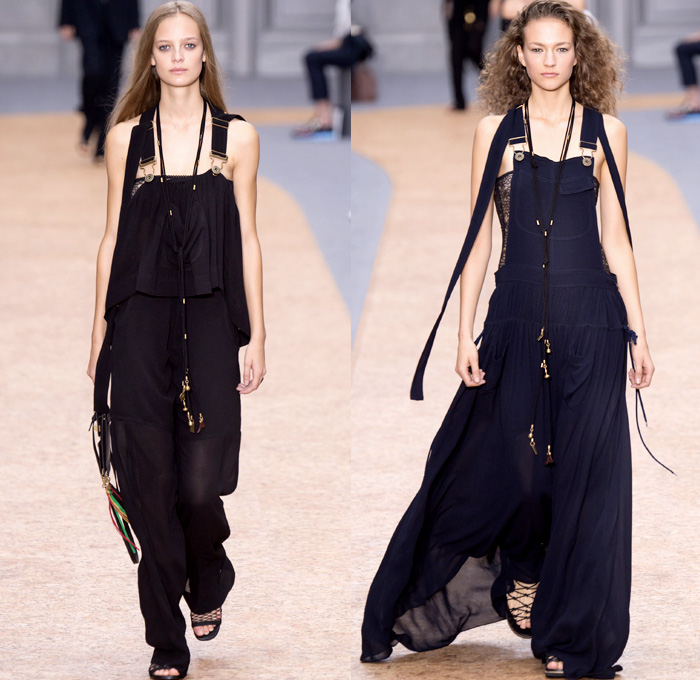 Chloé 2016 Spring Summer Womens Runway Catwalk Looks - Mode à Paris Fashion Week Mode Féminin France - Bohemian Boho Chic Denim Jeans Track Harem Wide Leg Trousers Palazzo Pants Athleisure Peasant One Off Shoulder Maxi Dress Halter Top Noodle Spaghetti Strap Sheer Chiffon Lace Miniskirt Frock Drawstring Stripes Drapery Ruffles Pantsuit Blazer Jacket Tassels Loungewear Onesie Jumpsuit Tunic Shirtdress Crossbody Bag