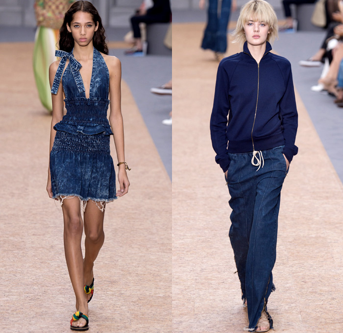 Chloé 2016 Spring Summer Womens Runway Catwalk Looks - Mode à Paris Fashion Week Mode Féminin France - Bohemian Boho Chic Denim Jeans Track Harem Wide Leg Trousers Palazzo Pants Athleisure Peasant One Off Shoulder Maxi Dress Halter Top Noodle Spaghetti Strap Sheer Chiffon Lace Miniskirt Frock Drawstring Stripes Drapery Ruffles Pantsuit Blazer Jacket Tassels Loungewear Onesie Jumpsuit Tunic Shirtdress Crossbody Bag