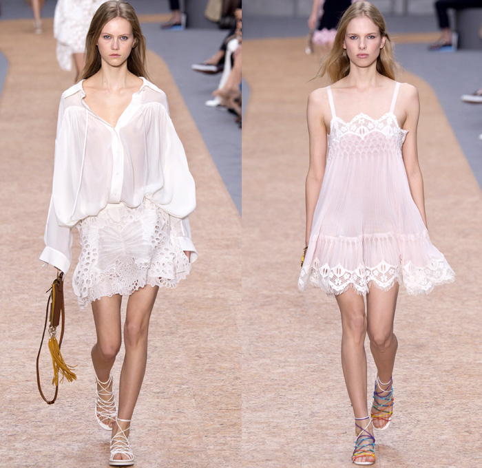 Chloé 2016 Spring Summer Womens Runway Catwalk Looks - Mode à Paris Fashion Week Mode Féminin France - Bohemian Boho Chic Denim Jeans Track Harem Wide Leg Trousers Palazzo Pants Athleisure Peasant One Off Shoulder Maxi Dress Halter Top Noodle Spaghetti Strap Sheer Chiffon Lace Miniskirt Frock Drawstring Stripes Drapery Ruffles Pantsuit Blazer Jacket Tassels Loungewear Onesie Jumpsuit Tunic Shirtdress Crossbody Bag