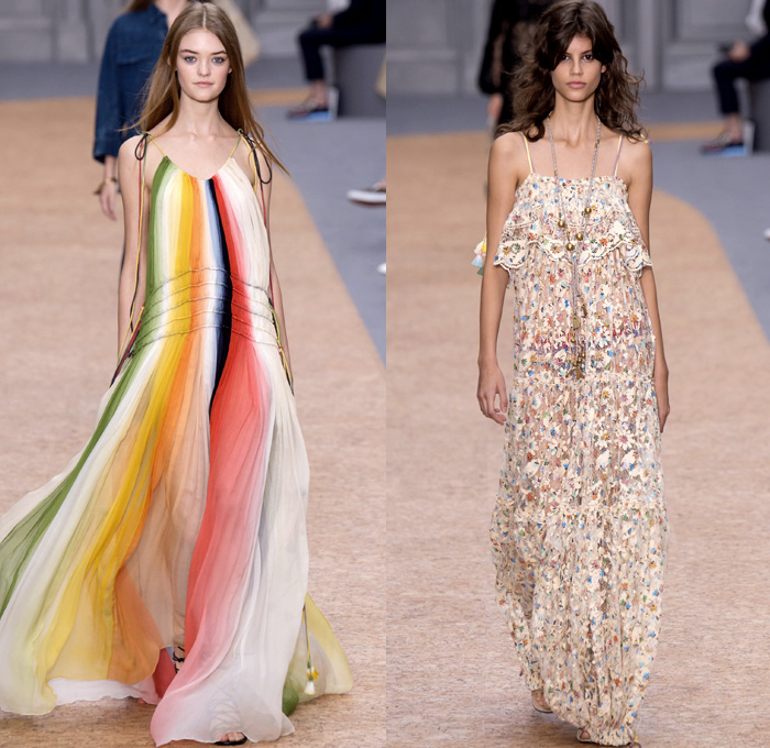 Chloé 2016 Spring Summer Womens Runway Catwalk Looks - Mode à Paris Fashion Week Mode Féminin France - Bohemian Boho Chic Denim Jeans Track Harem Wide Leg Trousers Palazzo Pants Athleisure Peasant One Off Shoulder Maxi Dress Halter Top Noodle Spaghetti Strap Sheer Chiffon Lace Miniskirt Frock Drawstring Stripes Drapery Ruffles Pantsuit Blazer Jacket Tassels Loungewear Onesie Jumpsuit Tunic Shirtdress Crossbody Bag