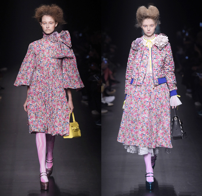 DressCamp by Toshikazu Iwaya 2016 Spring Summer Womens Runway Catwalk Looks - Mercedes-Benz Fashion Week Tokyo Japan - Dress Ribbon Ruffles Leggings Tights Flowers Floral Print Motif Embroidery Petal Embellishments Adornments Sheer Chiffon Lace Quilted Bomber Jacket Outerwear Silk Satin Skirt Frock Tiered Handbag