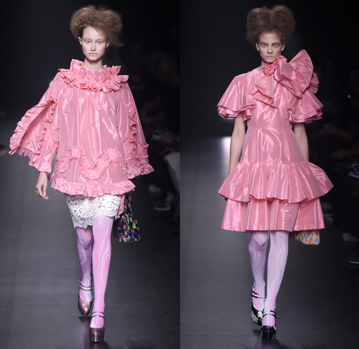 DressCamp by Toshikazu Iwaya 2016 Spring Summer Womens Runway Catwalk Looks - Mercedes-Benz Fashion Week Tokyo Japan - Dress Ribbon Ruffles Leggings Tights Flowers Floral Print Motif Embroidery Petal Embellishments Adornments Sheer Chiffon Lace Quilted Bomber Jacket Outerwear Silk Satin Skirt Frock Tiered Handbag