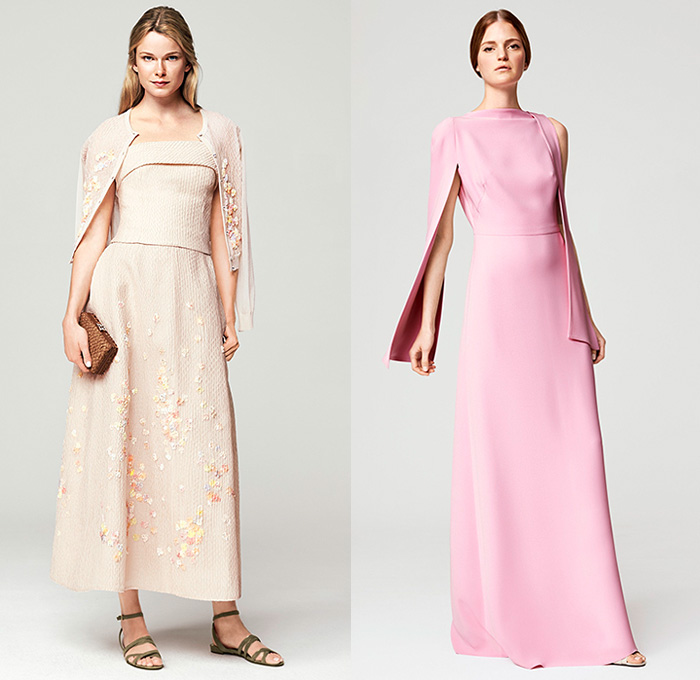 Escada 2016 Spring Summer Womens Lookbook Presentation - New York Fashion Week - Carnations Flowers Floral Motif Day Dress Shirtdress Waistcoatdress Wide Leg Trousers Palazzo Pants Culottes Cargo Pockets Long Sleeve Blouse Outerwear Jacket Blazer Geometric Ornamental Print Pantsuit Fringes Asymmetrical Hem Mesh Wrap Drapery Gown Eveningwear Knit Noodle Spaghetti Strap Sequins Hanging Sleeve