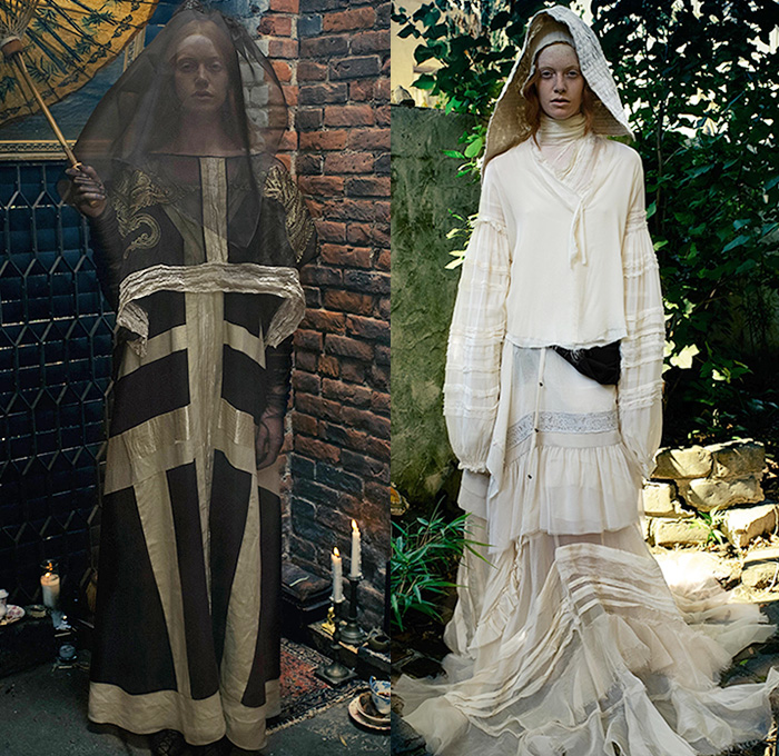 Gary Graham 2016 Spring Summer Womens Lookbook Presentation - New York Fashion Week - Pre-Raphaelite Sheer Chiffon Tulle Lace Hoodie Drapery Gown Eveningwear Maxi Dress Tiered Frayed Raw Hem Quilted Dark Tie-Dye Stained Ornamental Decorative Art Flowers Florals Flora Botanical Print Motif Shirtdress Embroidery Patchwork Illustration Stripes Vest Waistcoat Silk Knit Cape Skirt Umbrella Parasol Wagasa Basketweave Asymmetrical Hem