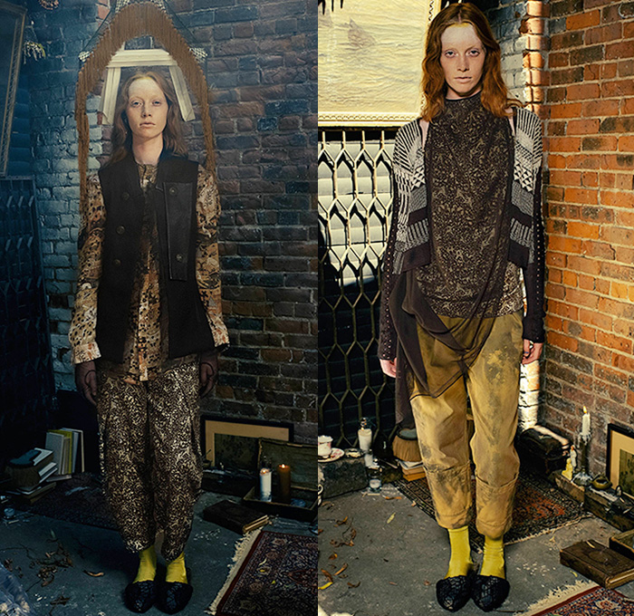 Gary Graham 2016 Spring Summer Womens Lookbook Presentation - New York Fashion Week - Pre-Raphaelite Sheer Chiffon Tulle Lace Hoodie Drapery Gown Eveningwear Maxi Dress Tiered Frayed Raw Hem Quilted Dark Tie-Dye Stained Ornamental Decorative Art Flowers Florals Flora Botanical Print Motif Shirtdress Embroidery Patchwork Illustration Stripes Vest Waistcoat Silk Knit Cape Skirt Umbrella Parasol Wagasa Basketweave Asymmetrical Hem