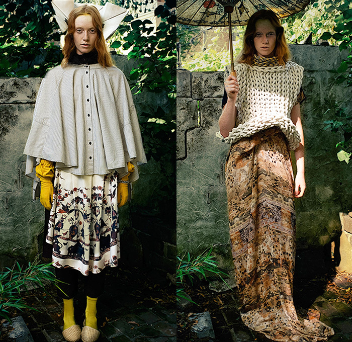 Gary Graham 2016 Spring Summer Womens Lookbook Presentation - New York Fashion Week - Pre-Raphaelite Sheer Chiffon Tulle Lace Hoodie Drapery Gown Eveningwear Maxi Dress Tiered Frayed Raw Hem Quilted Dark Tie-Dye Stained Ornamental Decorative Art Flowers Florals Flora Botanical Print Motif Shirtdress Embroidery Patchwork Illustration Stripes Vest Waistcoat Silk Knit Cape Skirt Umbrella Parasol Wagasa Basketweave Asymmetrical Hem